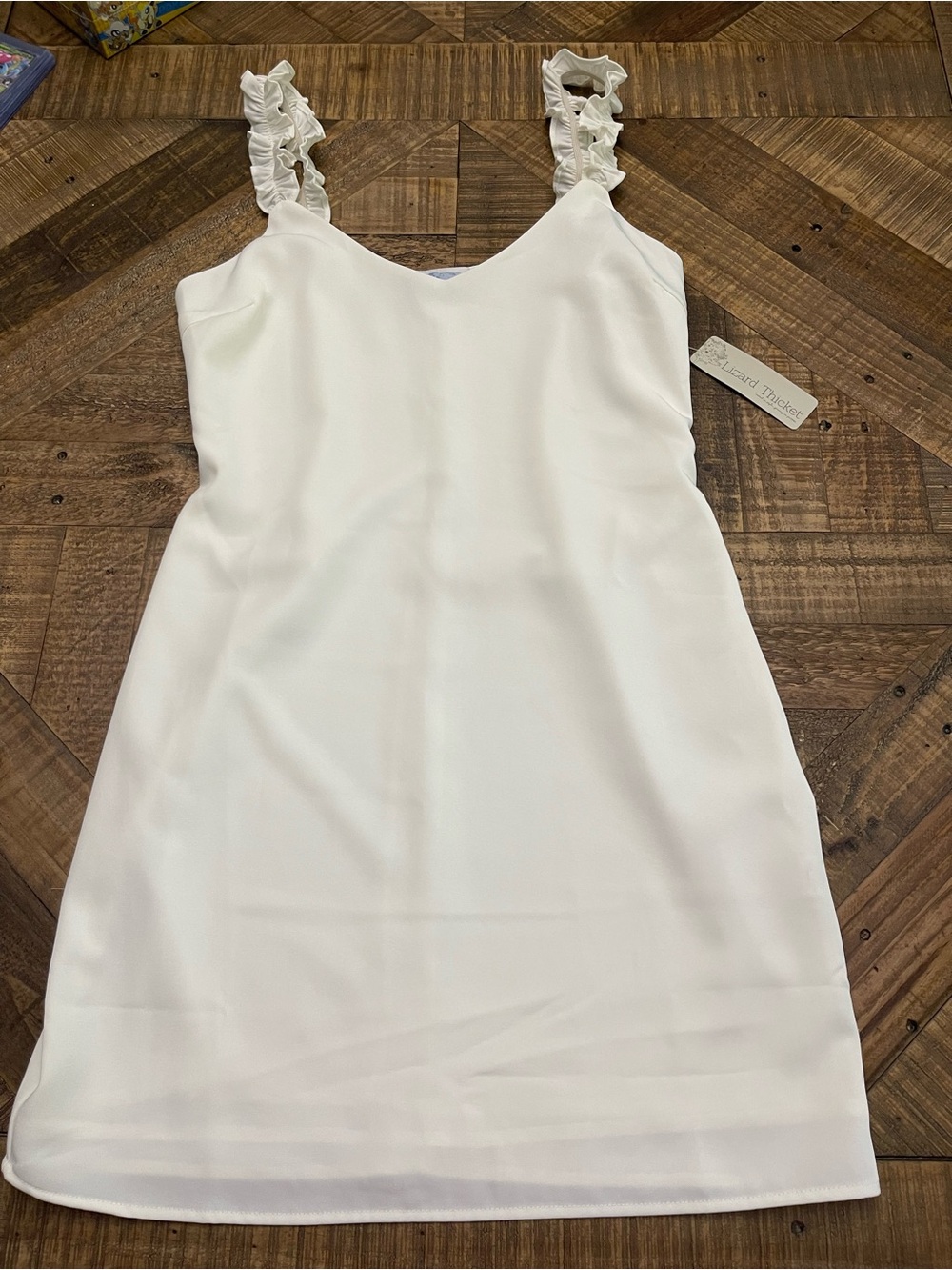 NWT Lizard Thicket Now & Forever Off-White Ruffle Strap Mini Dress L